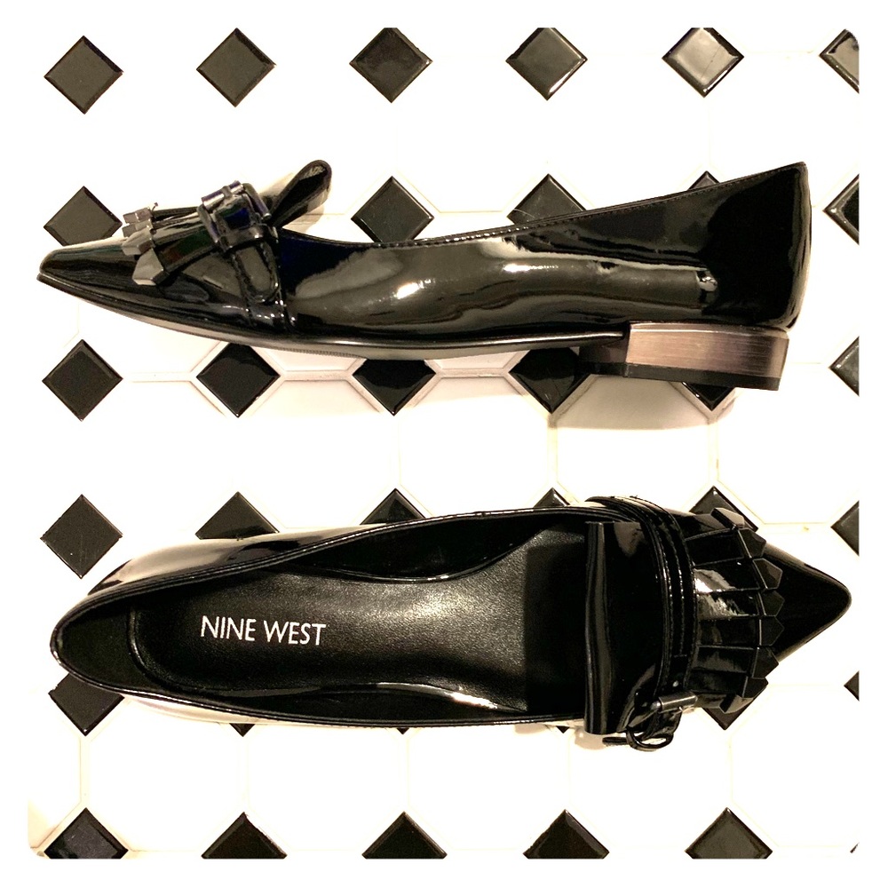 Nine West Black Patent Tessieo Fringe Loafer Flats